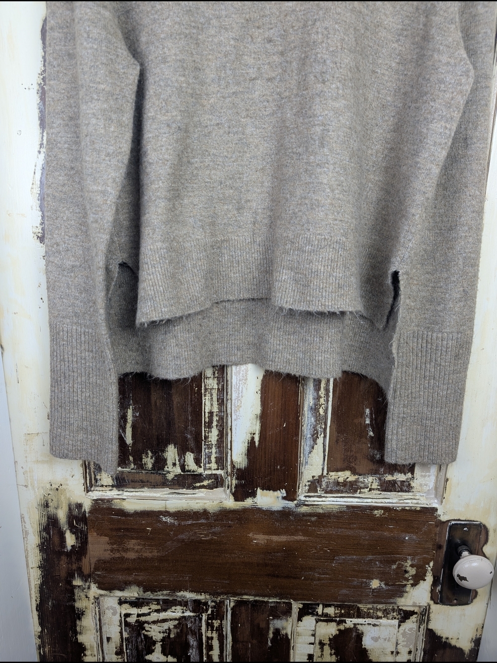 All Row Beige Fuzzy Cropped Boxy Sweater Size Small Minimalist Oversized - Picture 6 of 8